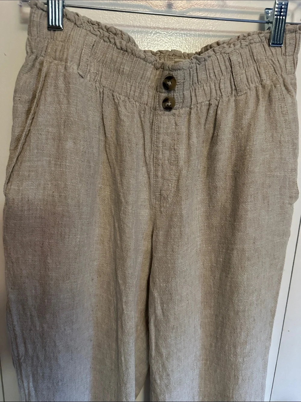 Briggs New York Natural Beige Linen-Blend Drawstring Pants
